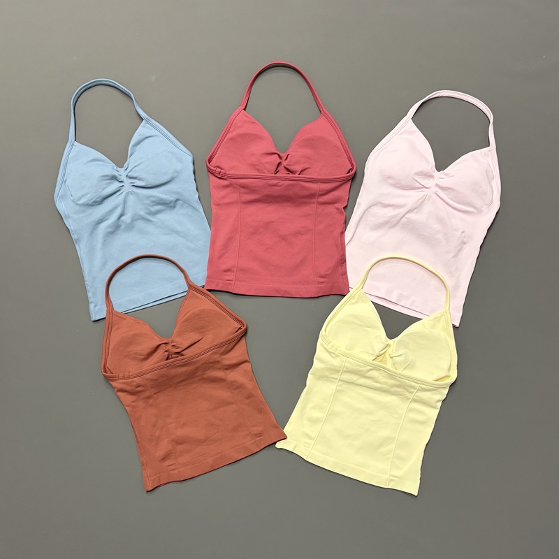 Aquatic Gym - ジム女性用スポーツタンクトップ シームレス ホルターストラップ スパゲッティストラップ 取り外し可能なブラパッド付き 速乾性