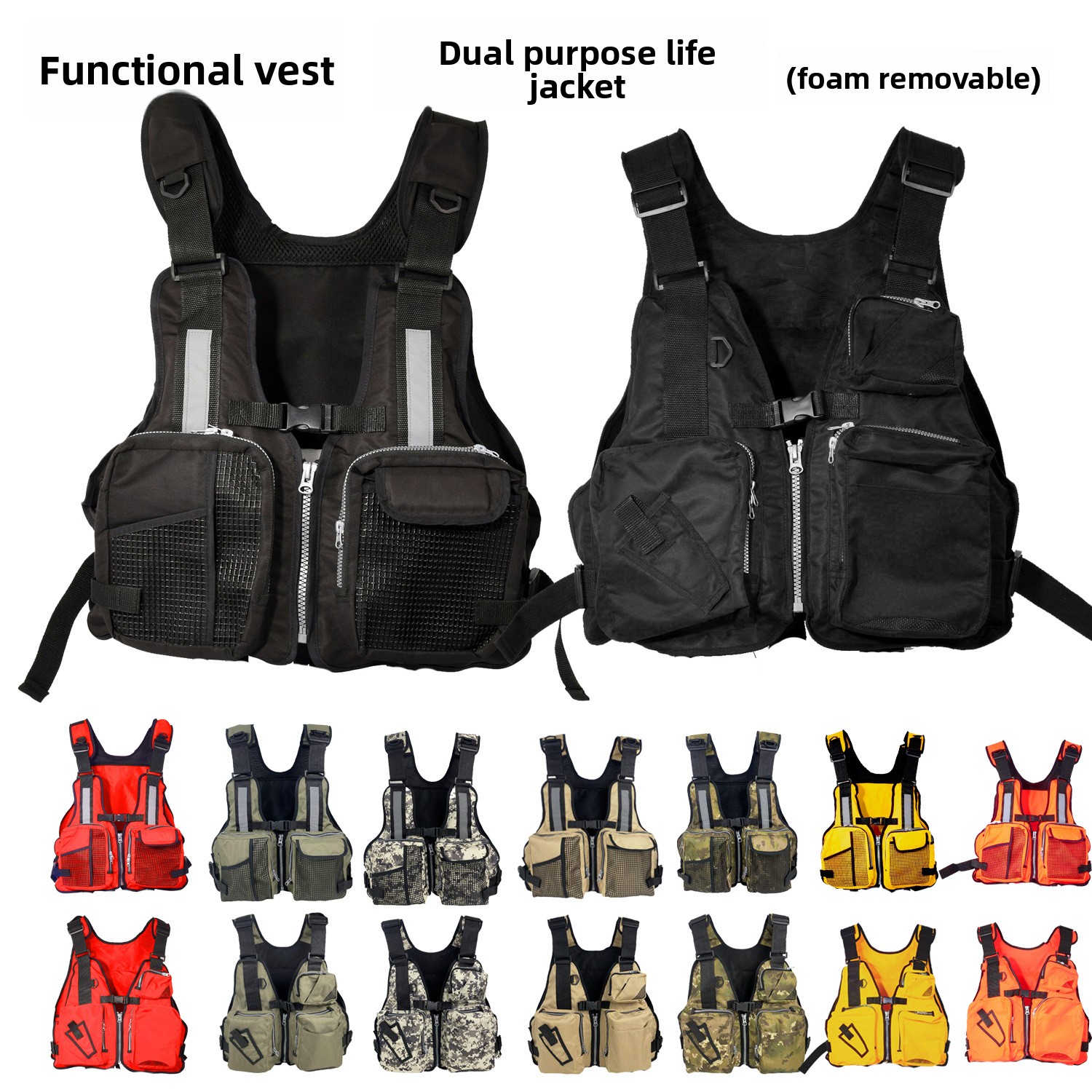 Life Jacket Buoyancy - 大人男性用ルアーフィッシングライフジャケット、ストラップ付き浮力スーツ、ライフジャケットベスト、ストリームラフトフィッシングフォーム、取り外し可能