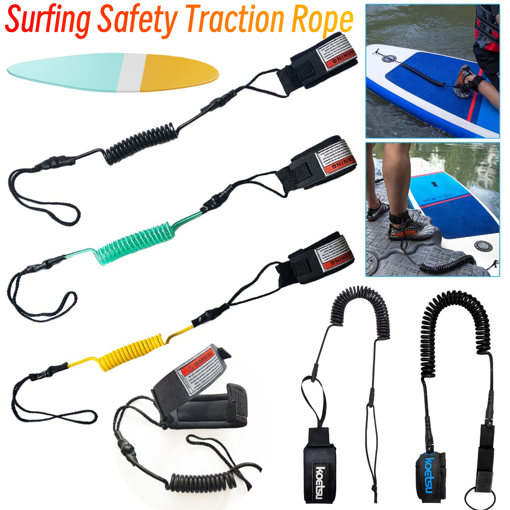 Surfboard Leash Ankle - SUPボードフットレッグロープ サーフSUP足首安全リーシュ 調節可能なコイル状ボディボードリーシュ SUPスプリングリストストラップ サーフィンロープ